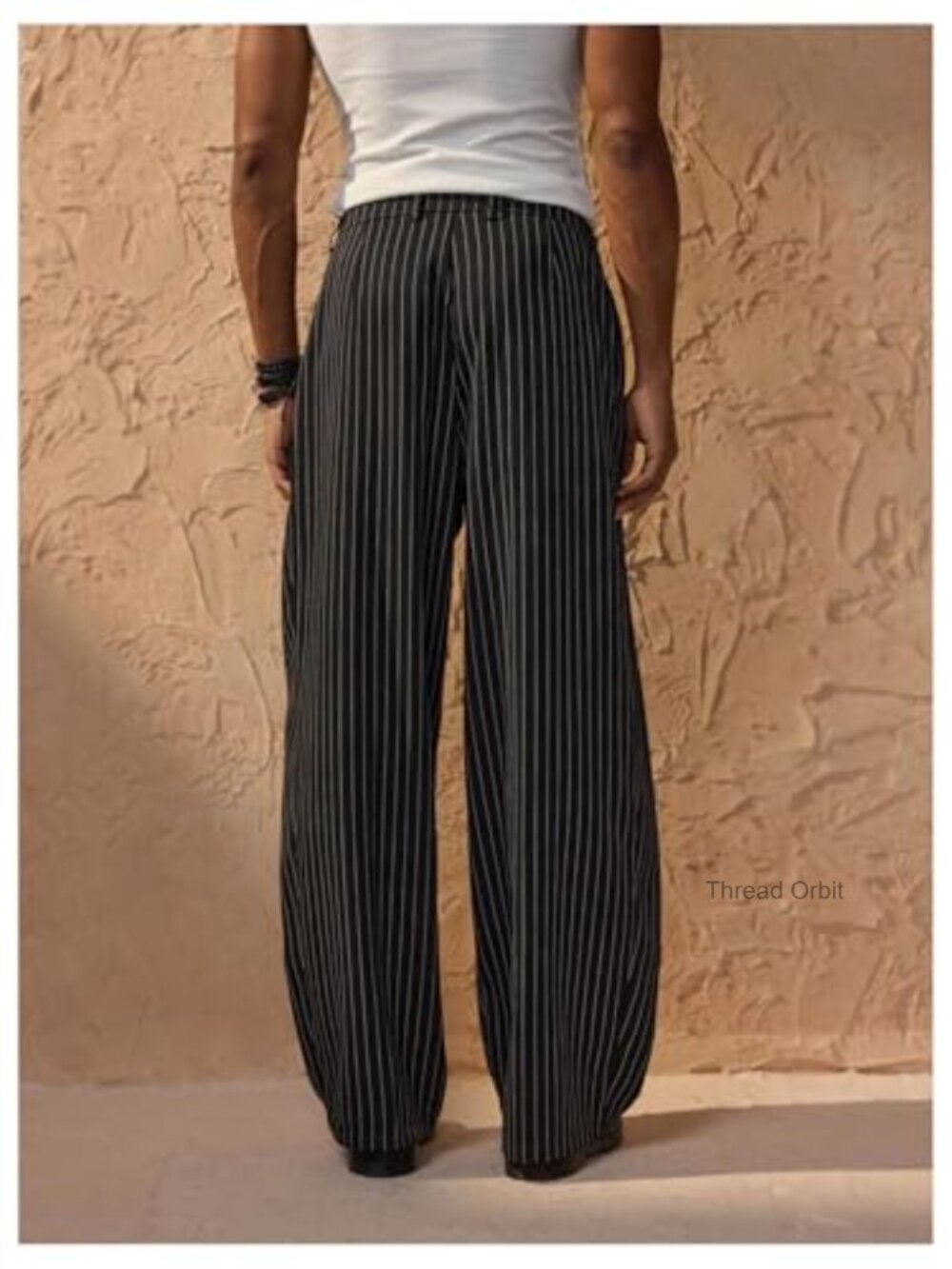 Striped Straight Leg Dress Pants Zipper Fly Slacks Trousers Pockets - Picture 2 of 5